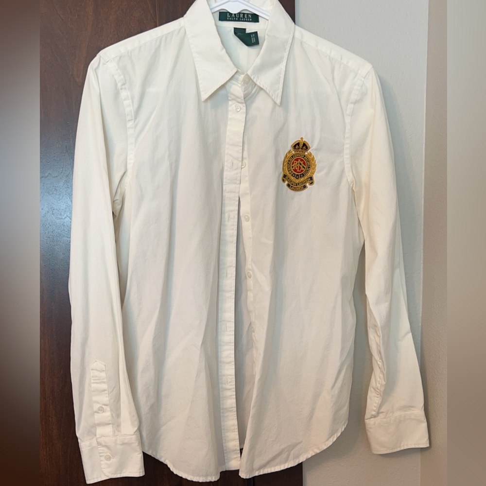 Ralph Lauren White Button-Down Shirt with Embroidered Crest